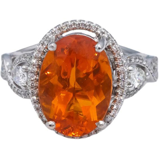 18k White Gold Mexican Fire Opal & Diamond Cocktail Ring 5.10CT Size 7.25