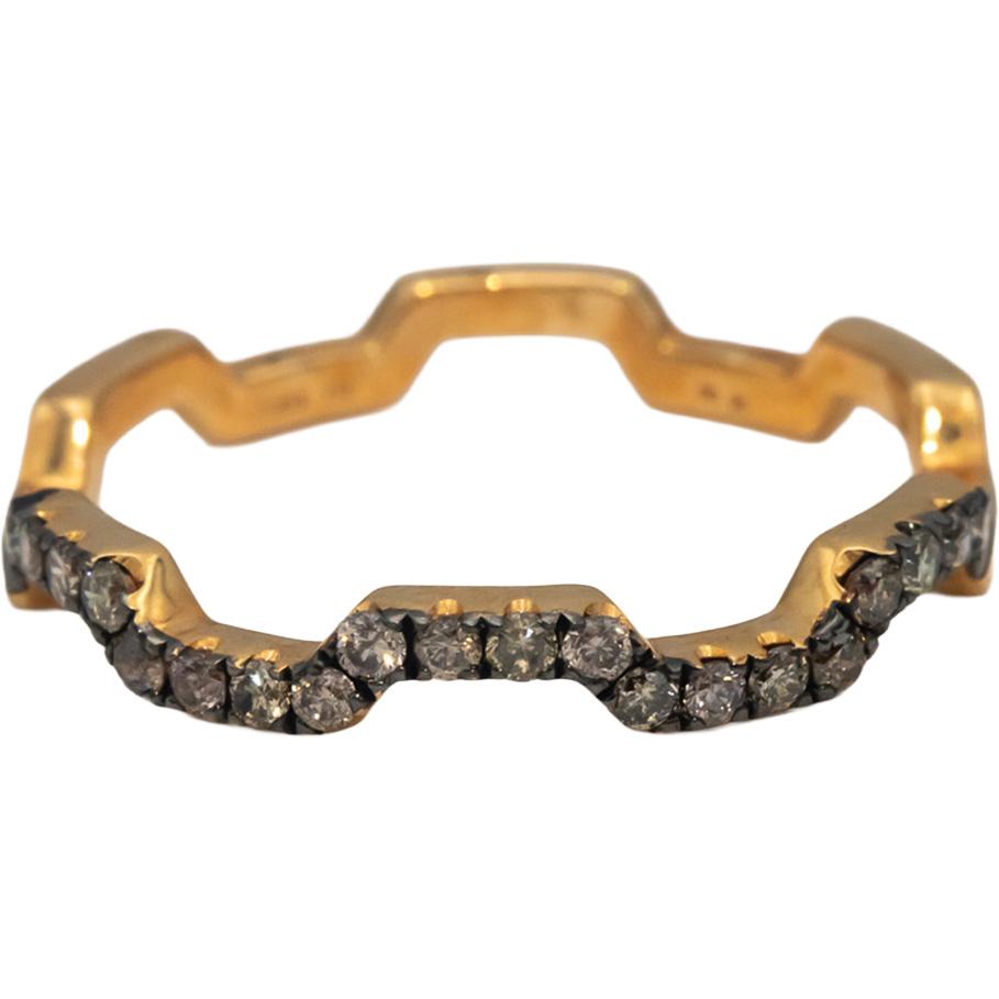 18k Yellow Gold Round Champagne Diamond Zig Zag Stackable Ring 0.25CT Size 7