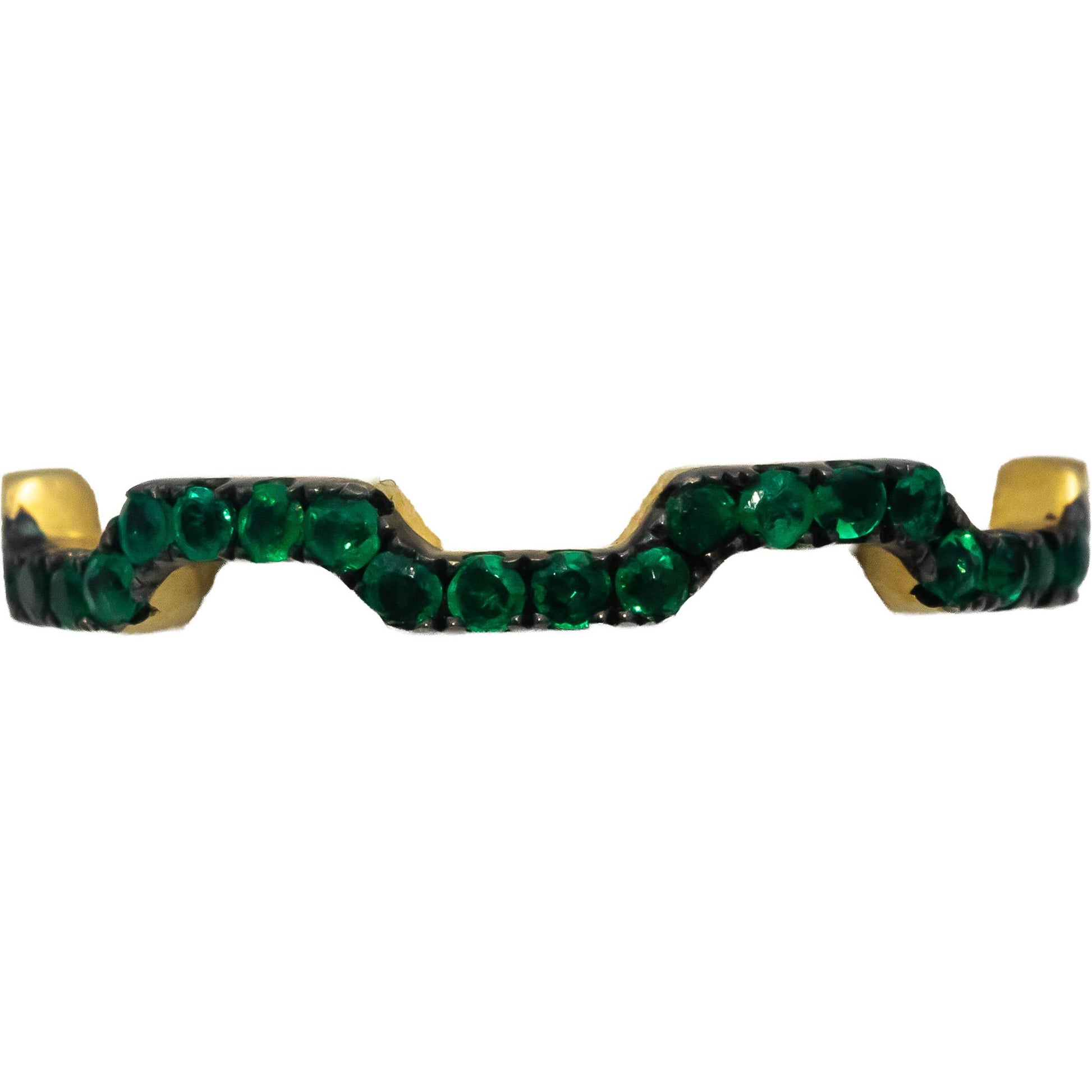 18k Yellow Gold Round Emerald Zig Zag Stackable Band Ring 0.20CT Size 7