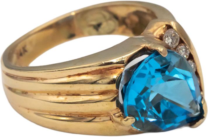 14k Yellow Gold Pear Cut Blue Topaz Round Diamond Cocktail Ring 3.08CT Size 5.25