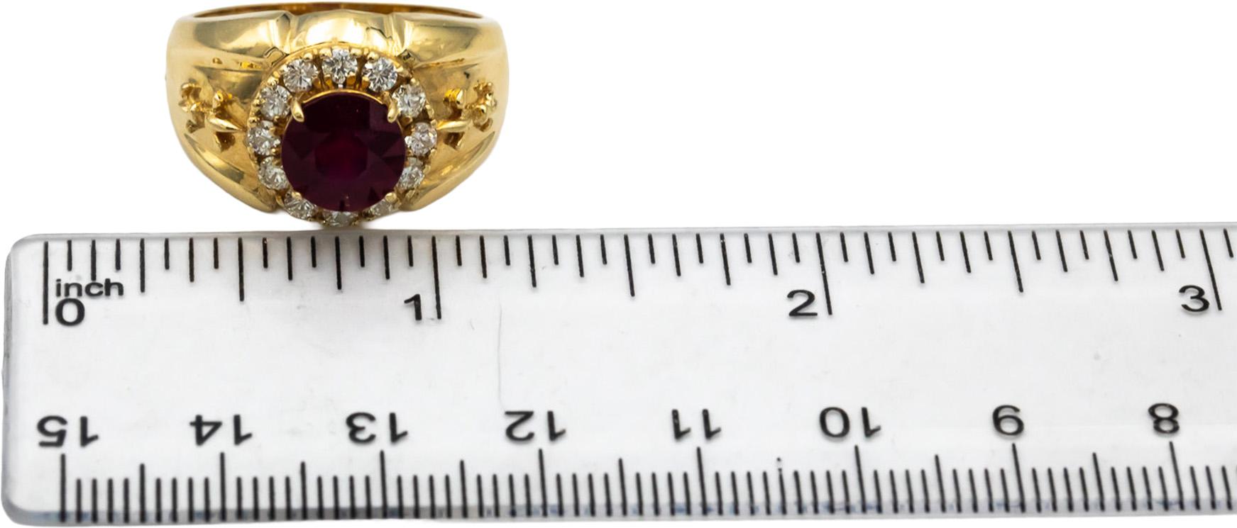 GIA Certified 14k Yellow Gold Diamond & Manufactured Ruby Ring 3.25CT Size 9