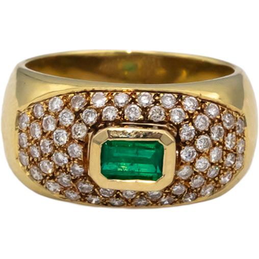 18k Yellow Gold VS Diamond and Emerald Cluster Cocktail Ring 1.25CTW Size 7