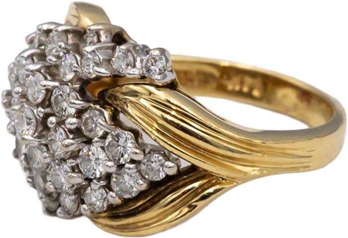 14k Yellow & White Gold Round Diamond Cluster Cocktail Ring 1.0CT Size 6.5