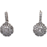 10k White Gold Princess & Round Diamond Cluster Drop Dangle Stud Earrings 1.0CT