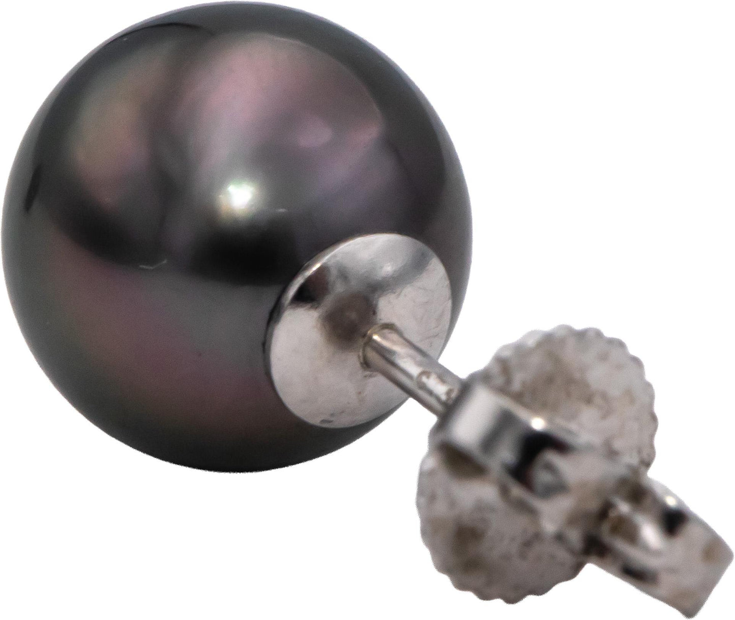 TIFFANY & CO. 18k White Gold Black Pearl Stud Earrings $1375 Retail 9.3mm