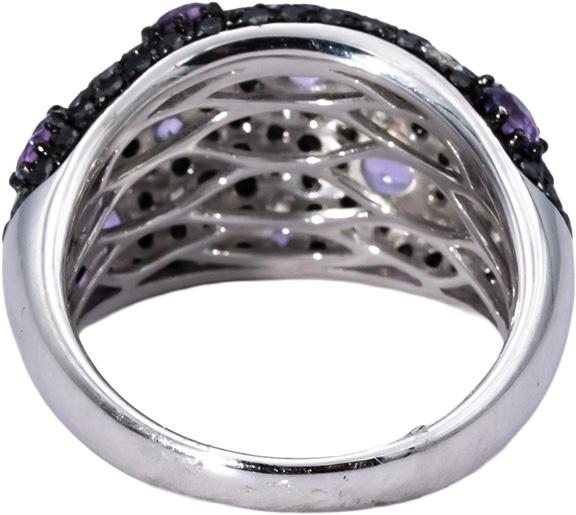 14k White Gold Round Black & White Diamond Amethyst Cluster Ring 1.0CTW Size 6.5