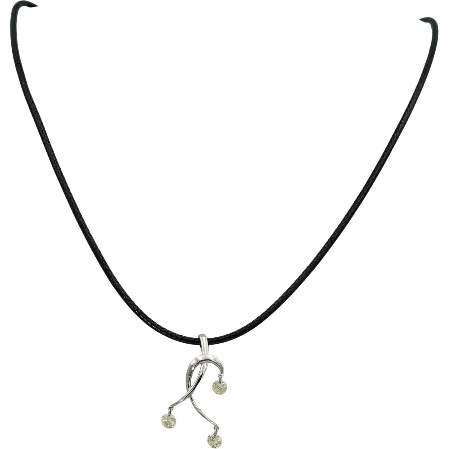 14k White Gold Round Diamond Dangle Pendant Necklace 0.65CT