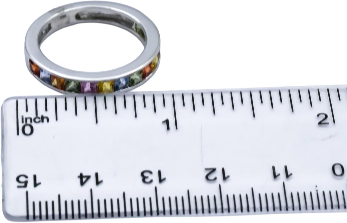 14k White Gold Channel Set Rainbow Sapphire Band Ring 1.96CT Size 7.75