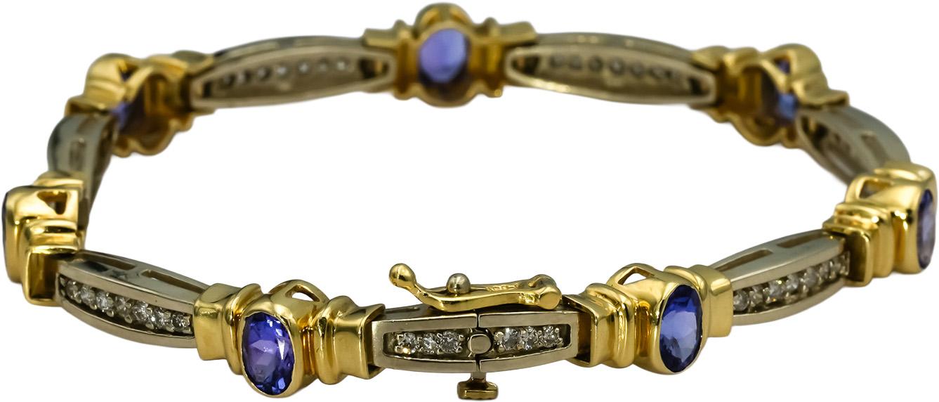 14k Yellow & White Gold Diamond and Tanzanite Fancy Link Bracelet 8.50CTW