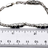 10k White Gold Oval Blue Sapphire Round Diamond Link Bracelet 1.10CTW