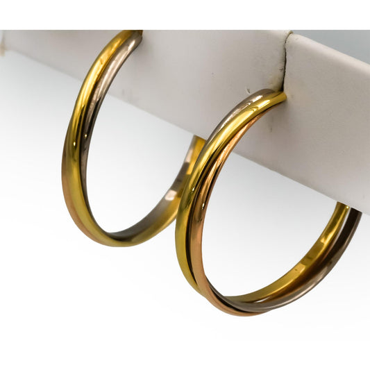 CARTIER 18k Yellow White Rose Gold Trinity Hoop Earrings w/ Box