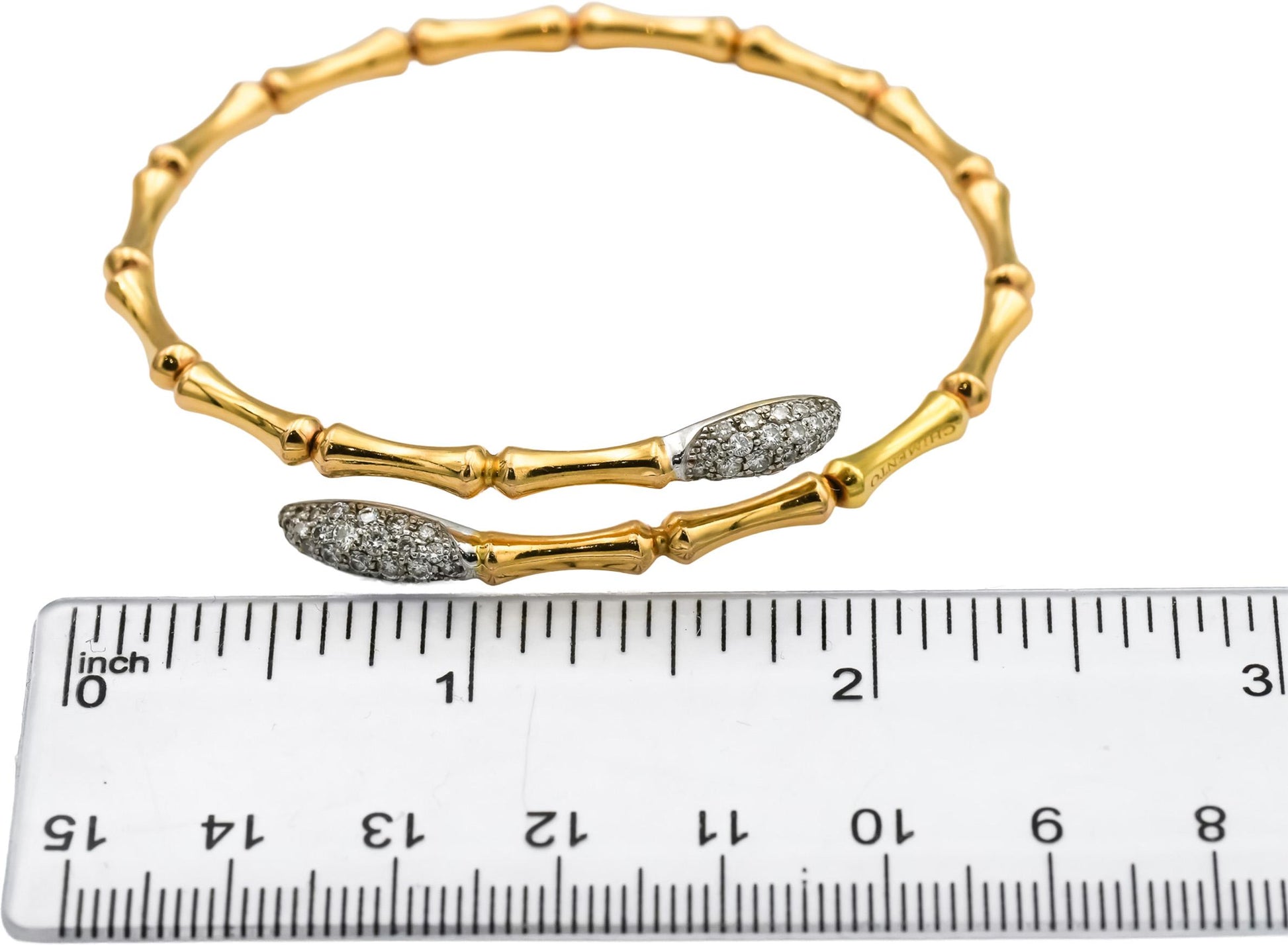CHIMENTO 18k White & Yellow Gold Diamond Bamboo Motif Cuff Bracelet 0.50CT
