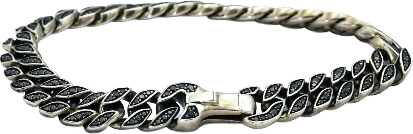 DAVID YURMAN Sterling Silver Black Diamond Curb Link Bracelet 1.14CT w/ B & P