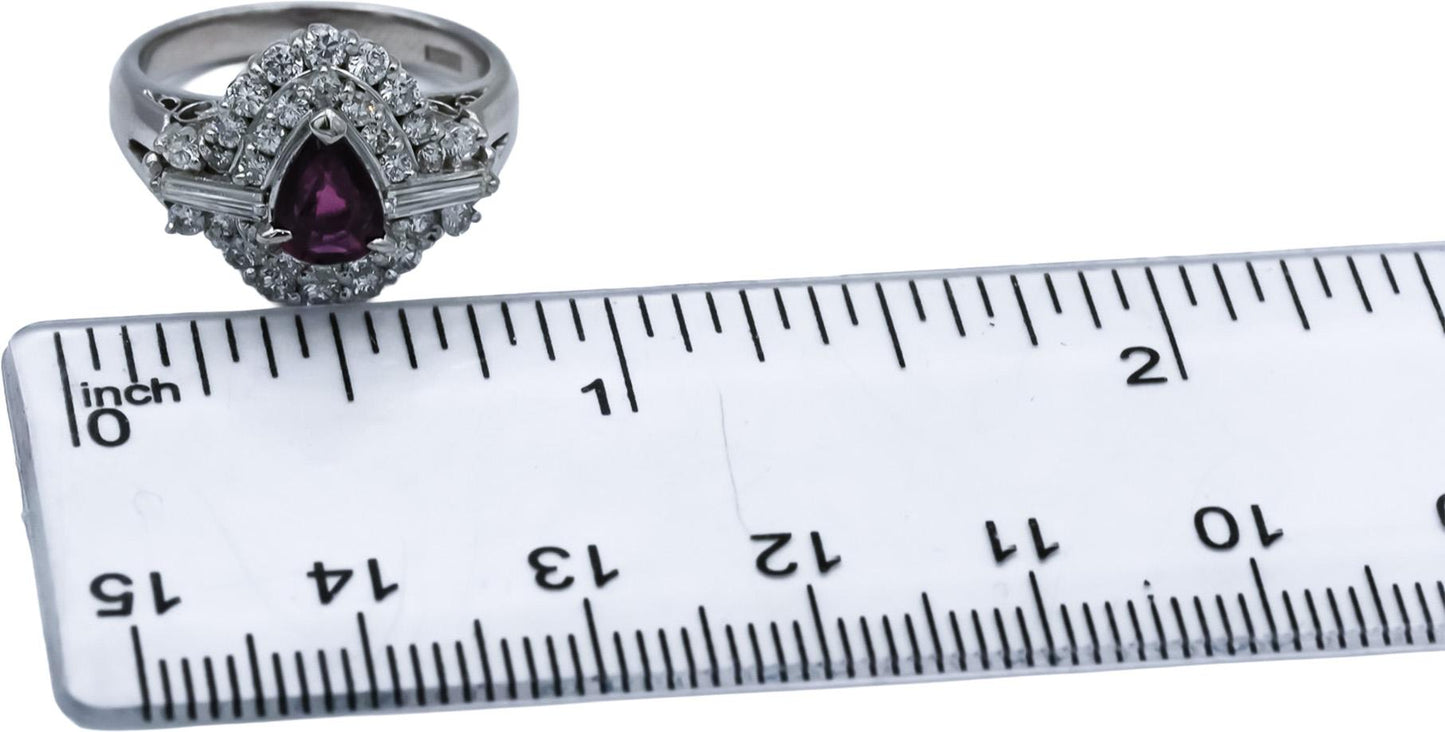 Platinum Diamond and Ruby Cluster Cocktail Ring 0.91CT Size 5.5