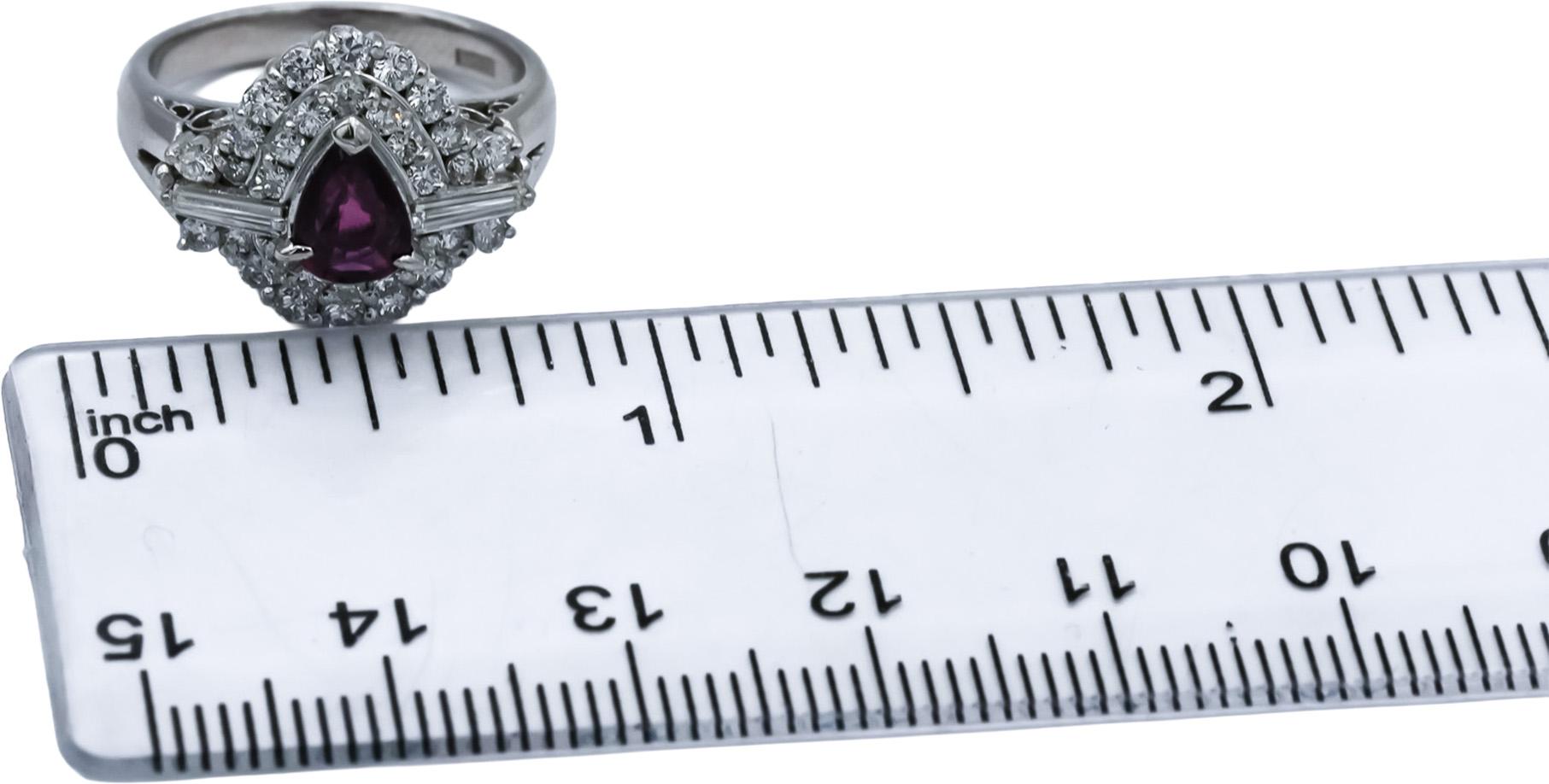 Platinum Diamond and Ruby Cluster Cocktail Ring 0.91CT Size 5.5