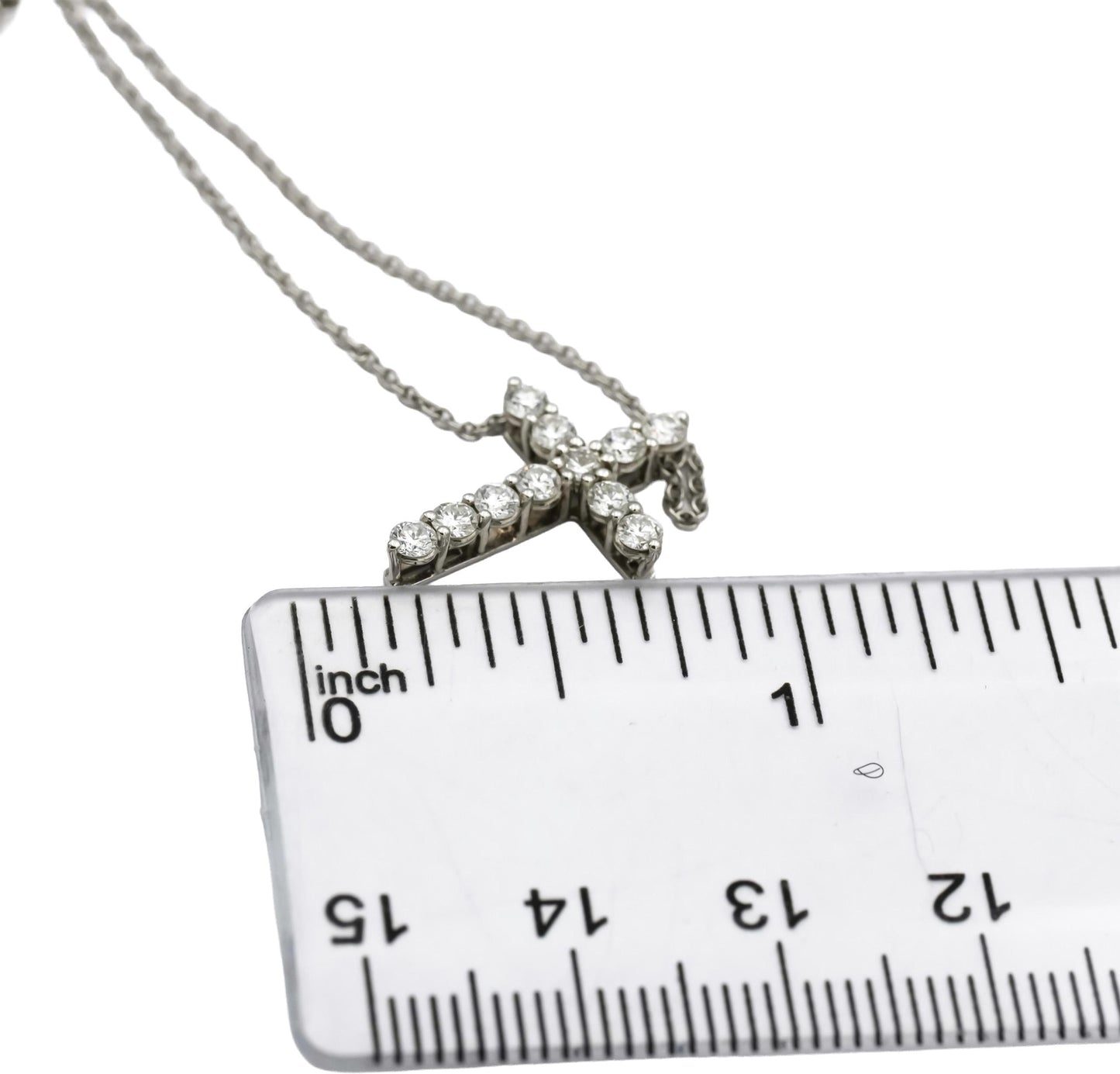 TIFFANY & CO. Platinum VS Diamond Cross Crucifix Pendant Necklace w/ Box 0.42CT