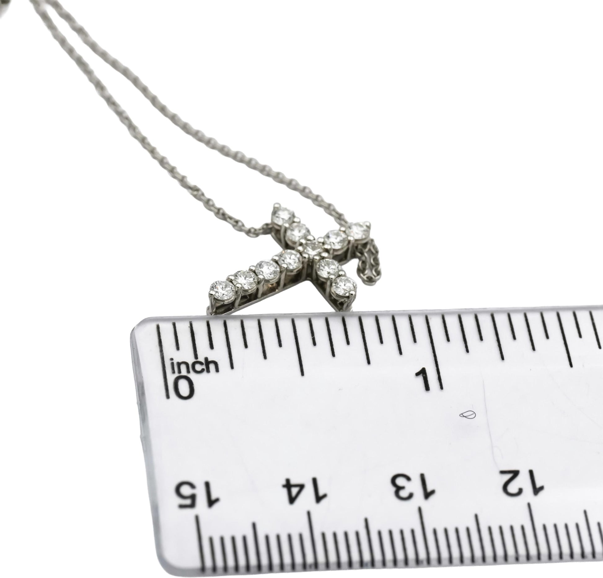 TIFFANY & CO. Platinum VS Diamond Cross Crucifix Pendant Necklace w/ Box 0.42CT