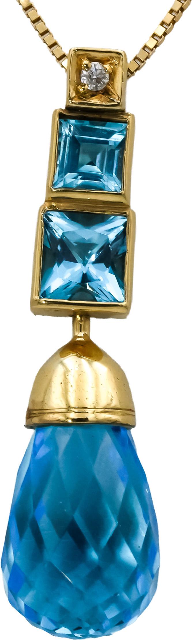 18k Yellow Gold Blue Topaz Pendant Necklace w/ Diamond Accent