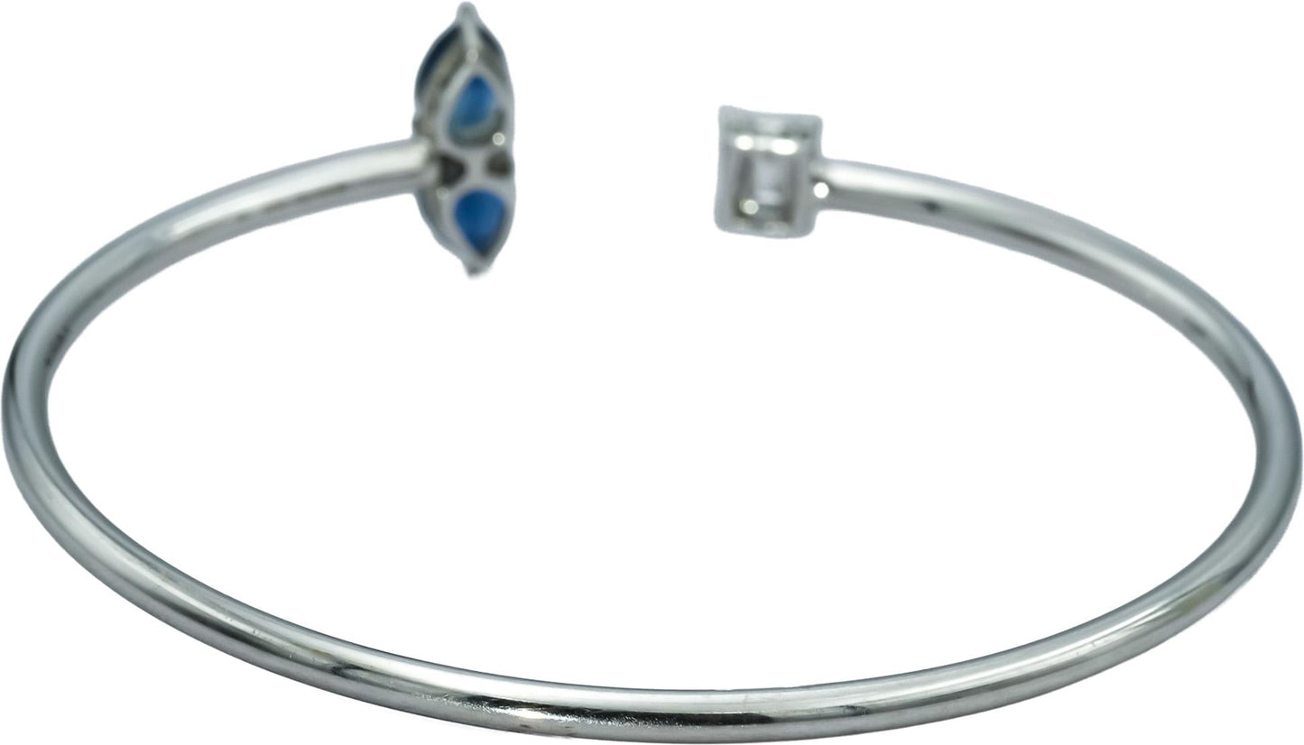 18k White Gold VS Diamond & Blue Sapphire Cuff Bracelet 1.83CTW