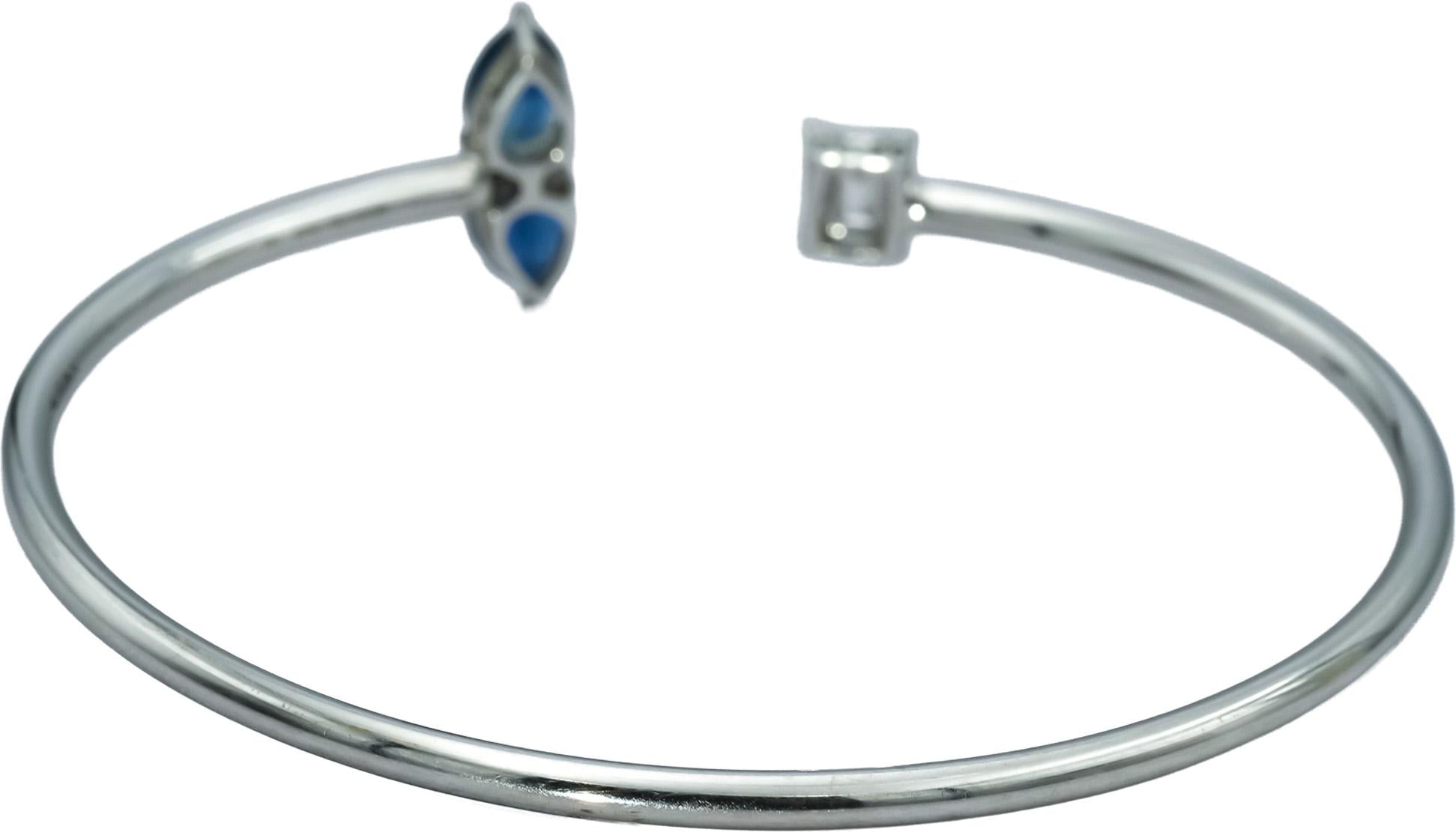18k White Gold VS Diamond & Blue Sapphire Cuff Bracelet 1.83CTW