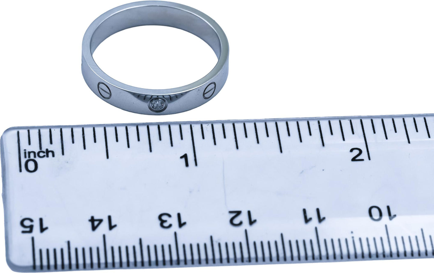 CARTIER 18k White Gold Diamond Love Screw Motif Ring 0.02CT Size 61 w/ Papers