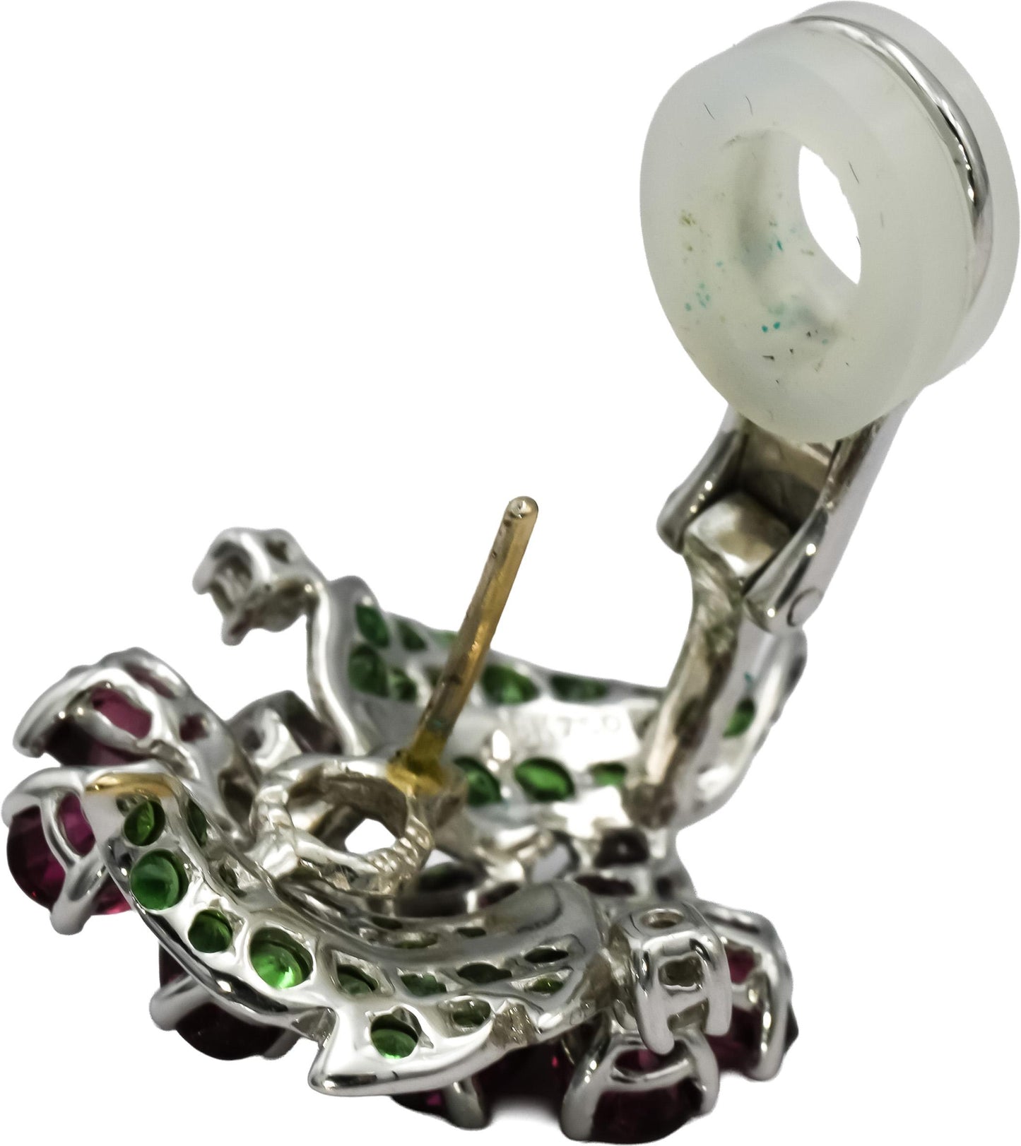 18k White Gold Diamond Pink and Green Tourmaline Flower Earrings 5.25CT