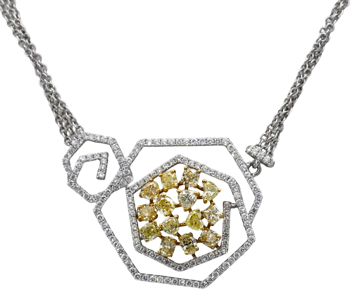 18k White Yellow Gold VS White & Light Yellow Diamond Formal Necklace 5.25CT