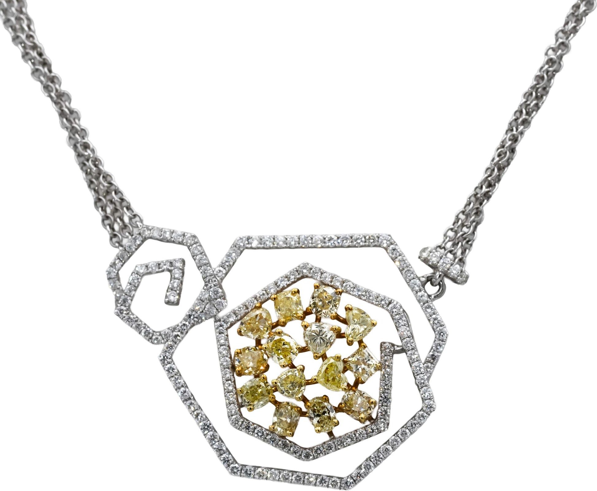 18k White Yellow Gold VS White & Light Yellow Diamond Formal Necklace 5.25CT