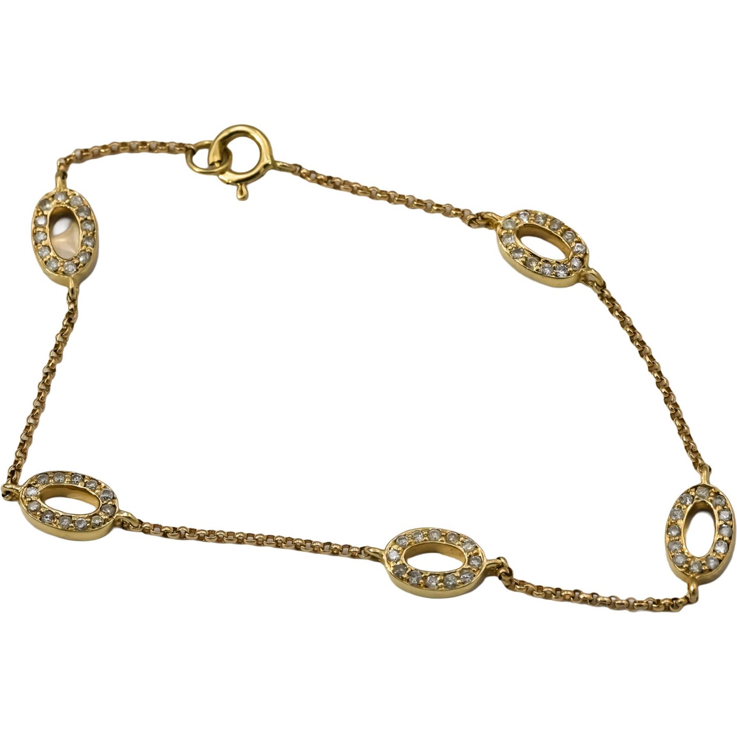 14k Yellow Gold Round Diamond Oval Link Bracelet 0.35CT