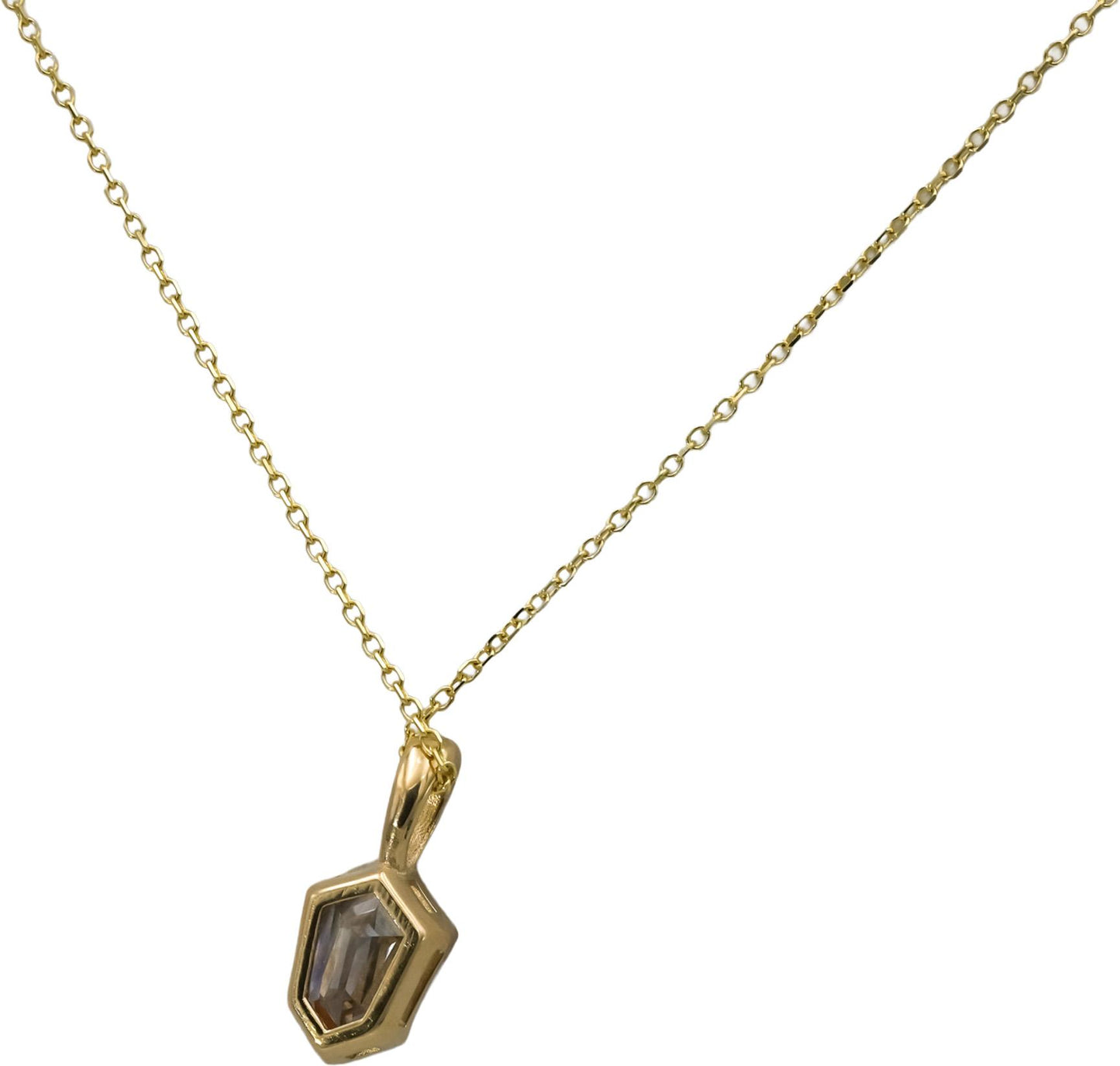 14k Yellow Gold Shield Cut Bezel Set Diamond Solitaire Pendant Necklace 1.03CT