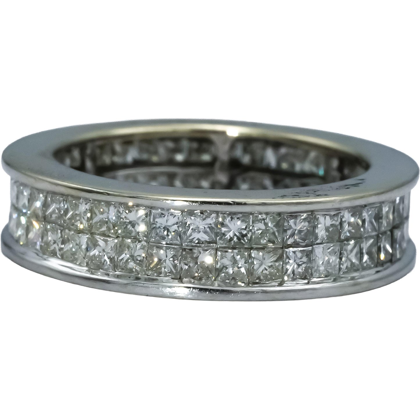 14k White Gold Princess Cut Diamond Two Row Eternity Band Ring 1.50CT Size 6.25