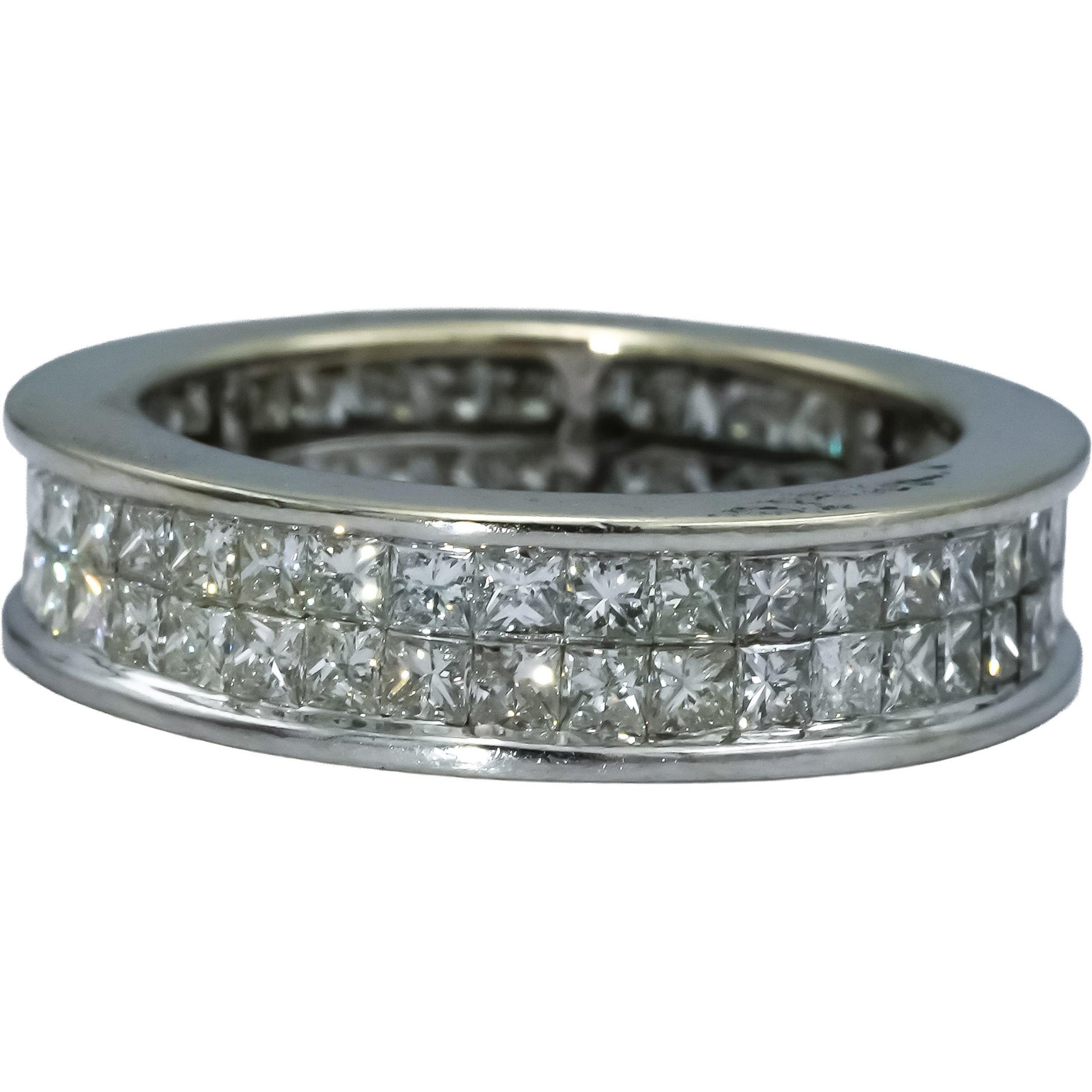 14k White Gold Princess Cut Diamond Two Row Eternity Band Ring 1.50CT Size 6.25
