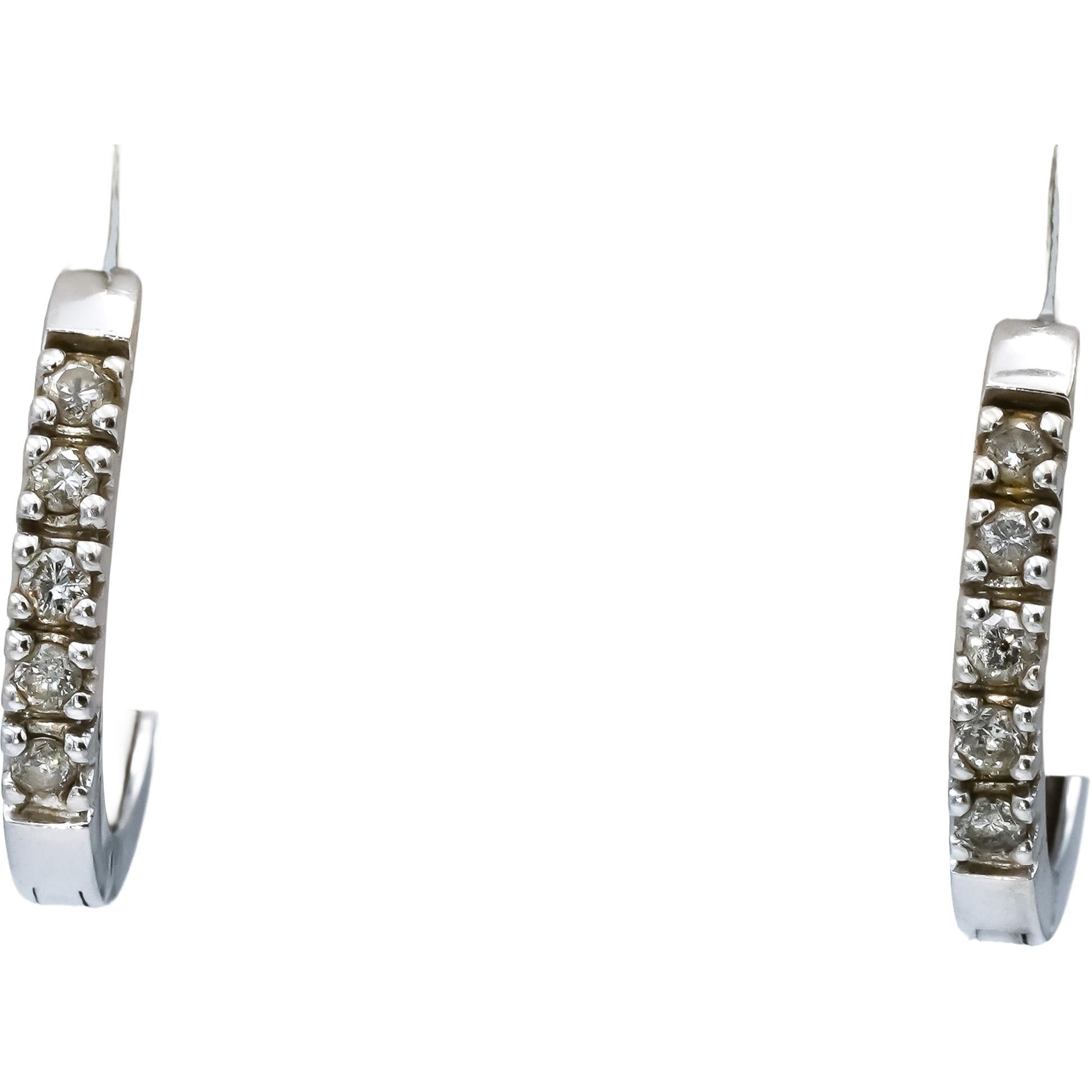 14k White Gold Round Diamond Hoop Earrings 0.33CT