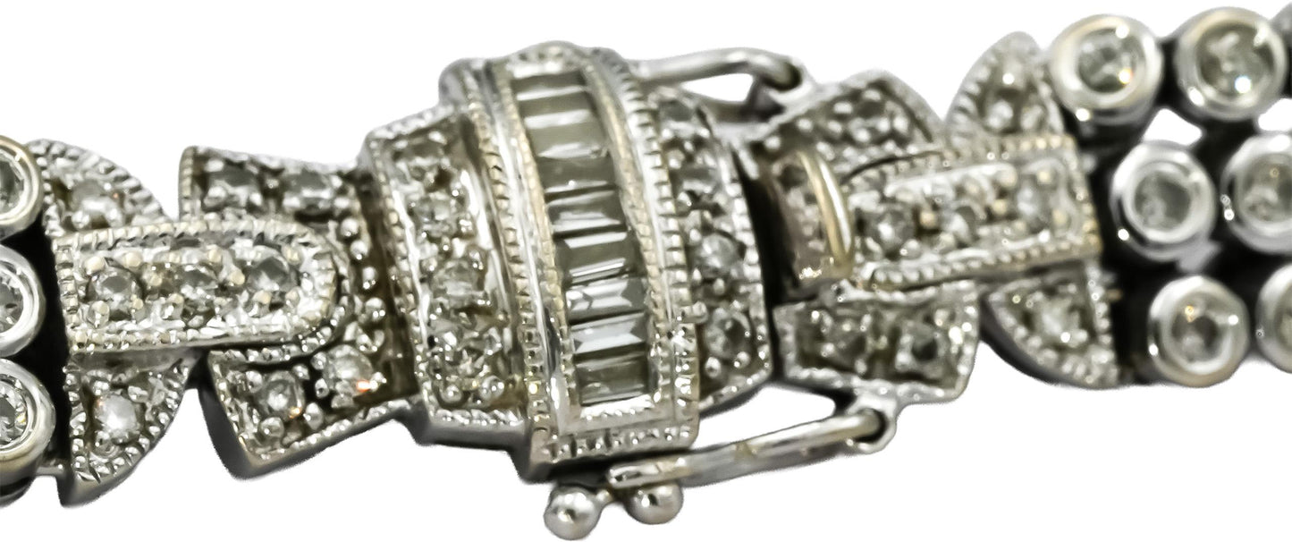 14k White Gold Round and Baguette Cut Diamond Fancy Link Bracelet 3.35CT