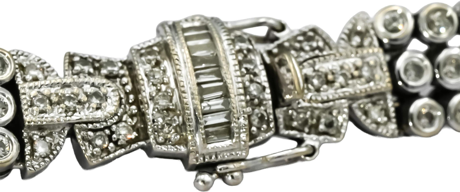 14k White Gold Round and Baguette Cut Diamond Fancy Link Bracelet 3.35CT
