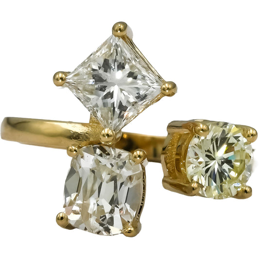14k Yellow Gold Round Oval Cushion Cut Diamond Three Stone Ring 2.78CT Size 5.75