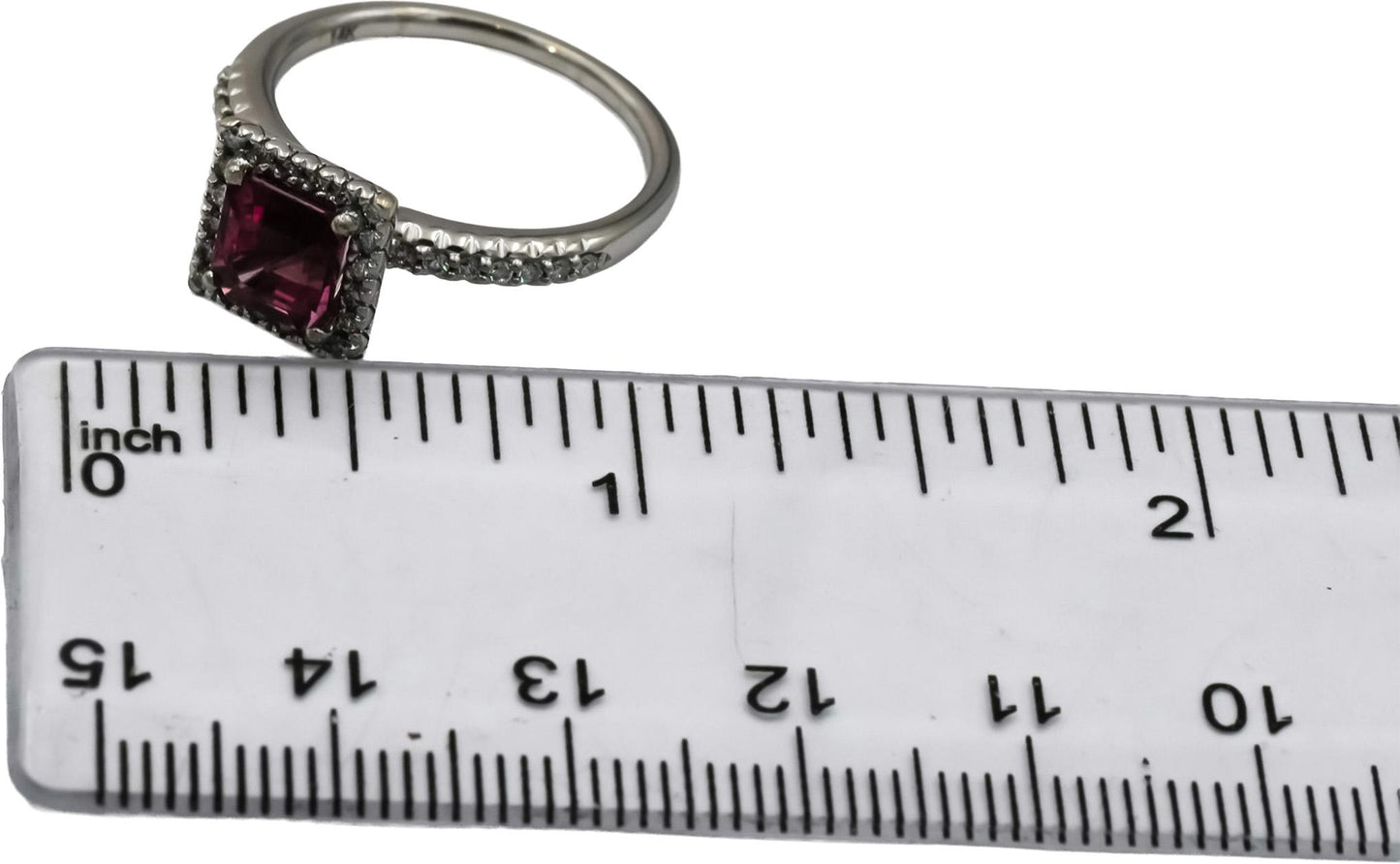 14k White Gold Round Diamond Cushion Tourmaline Cocktail Ring 2.02CT Size 7.25