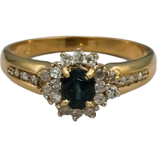 14k Yellow Gold Diamond and Sapphire Cocktail Ring 0.50CT Size 6.25