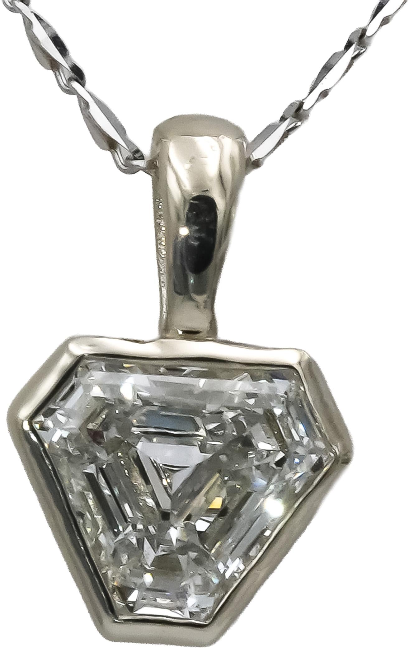14k White Gold SI1/G Step Trillion Cut Diamond Pendant Necklace 1.01CT