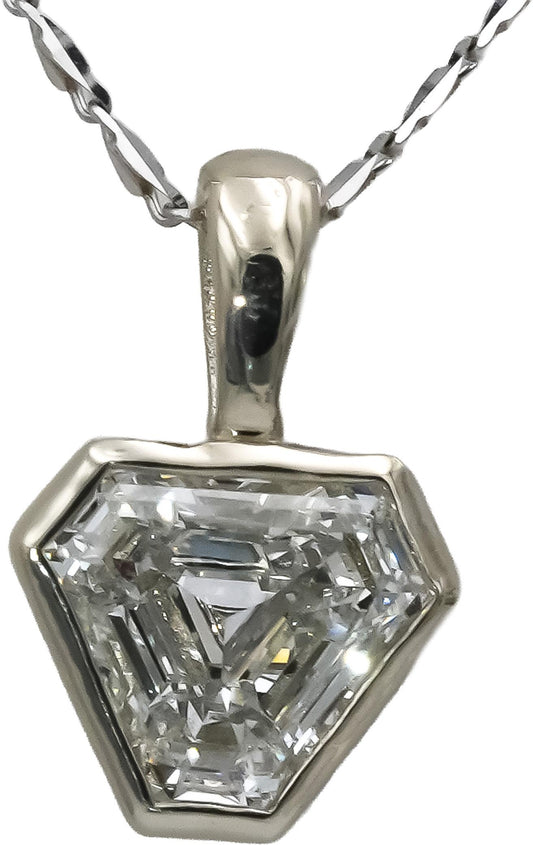 14k White Gold SI1/G Step Trillion Cut Diamond Pendant Necklace 1.01CT