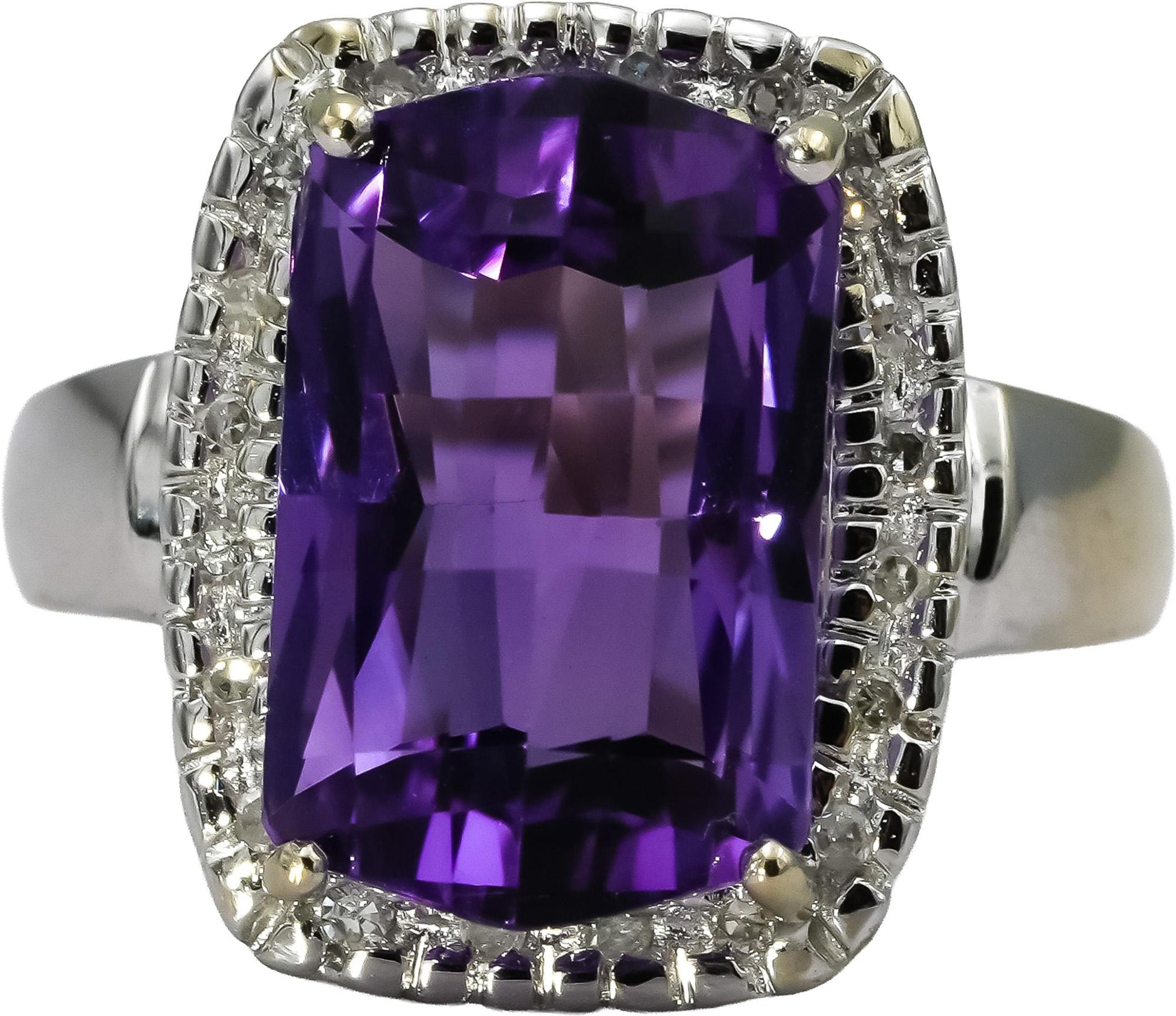 14k White Gold Diamond and Amethyst Cocktail Ring 8.17CT Size 7.75