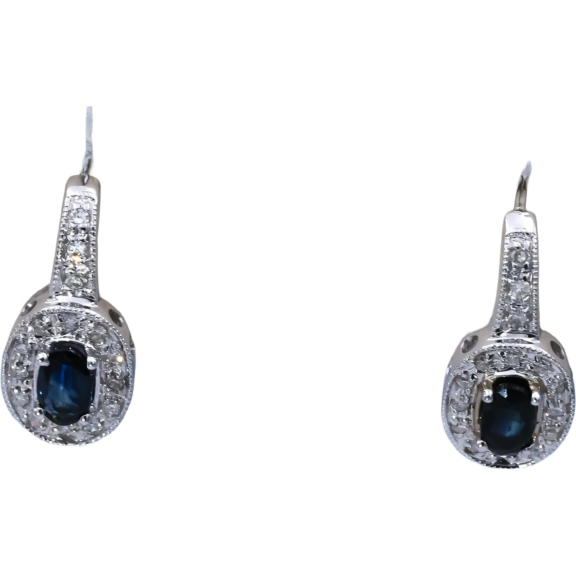 14k White Gold VS Diamond and Sapphire Dangle Earrings 0.55CT