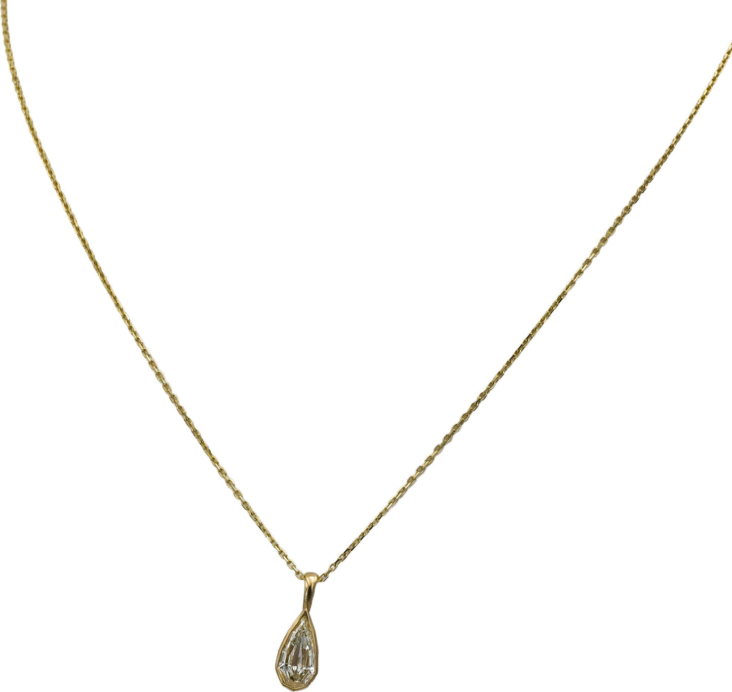 14k Gold VS Pear Step Cut Light Yellow Diamond Solitaire Pendant Necklace 0.99CT