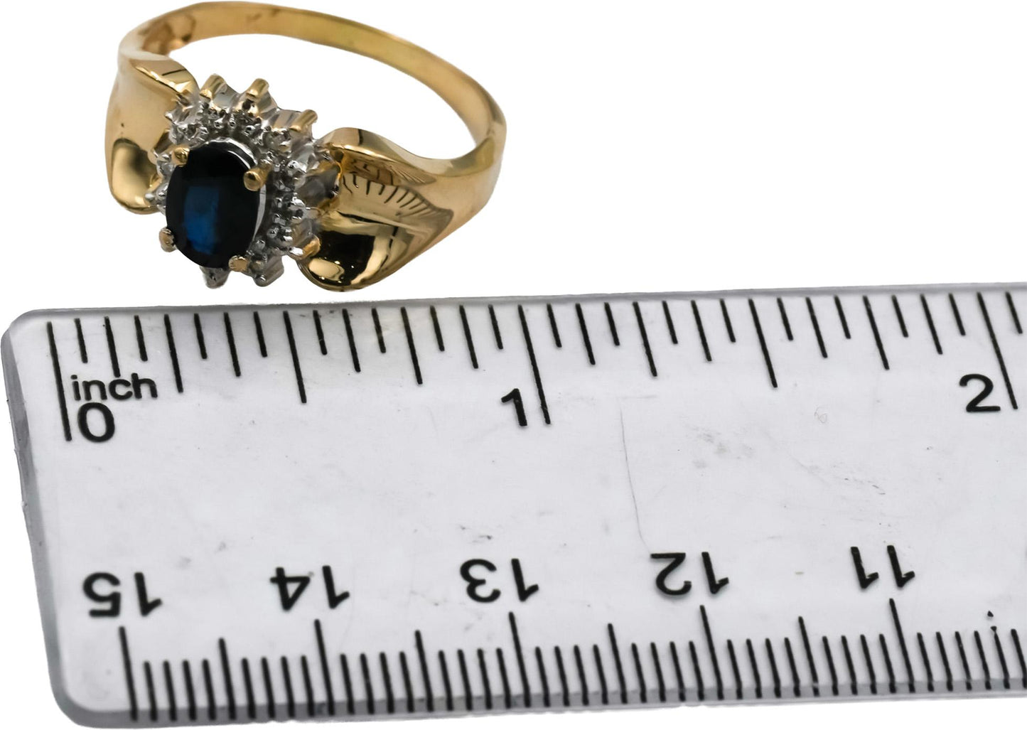 14k Yellow & White Gold Oval Cut Sapphire Ring 0.75CT Size 9 w/ Diamond Accents