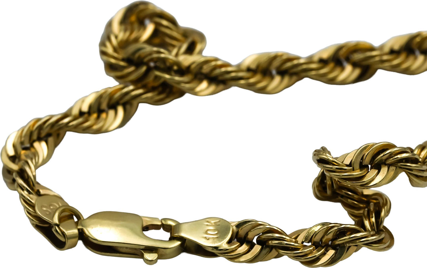 10k Yellow Gold Hollow Rope Chain Necklace 4.5mm wide/27.75 inches