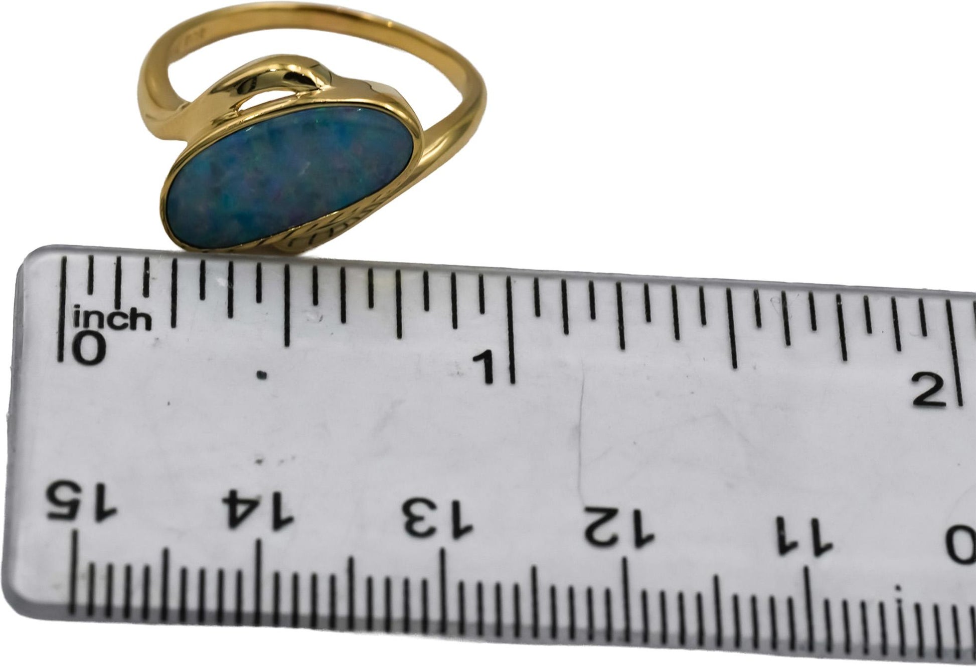 14k Yellow Gold Cabochon Bezel Set Opal Solitaire Ring Size 7.5