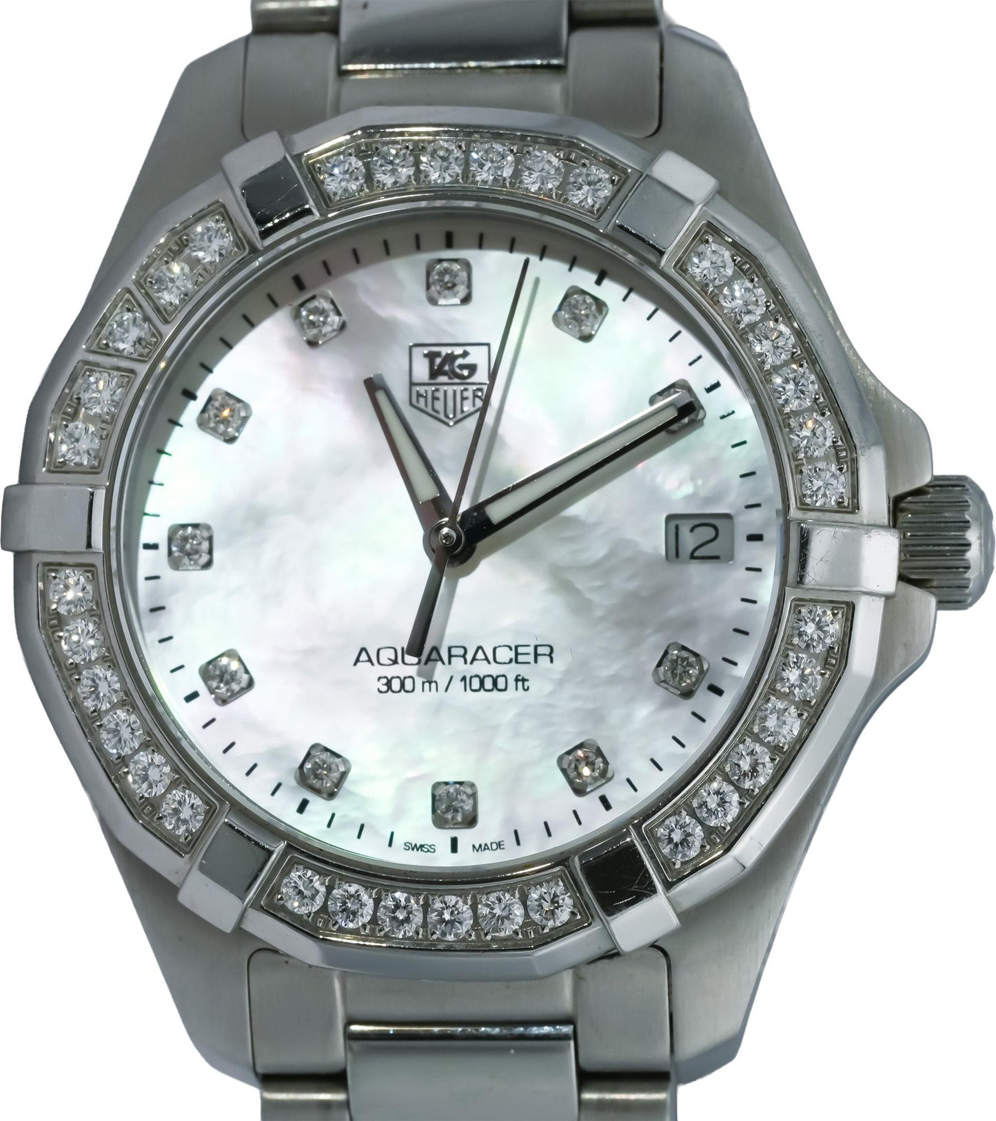 TAG Heuer Stainless Steel Aquaracer Lady MOP Dial Diamond Accent Watch WAY1314