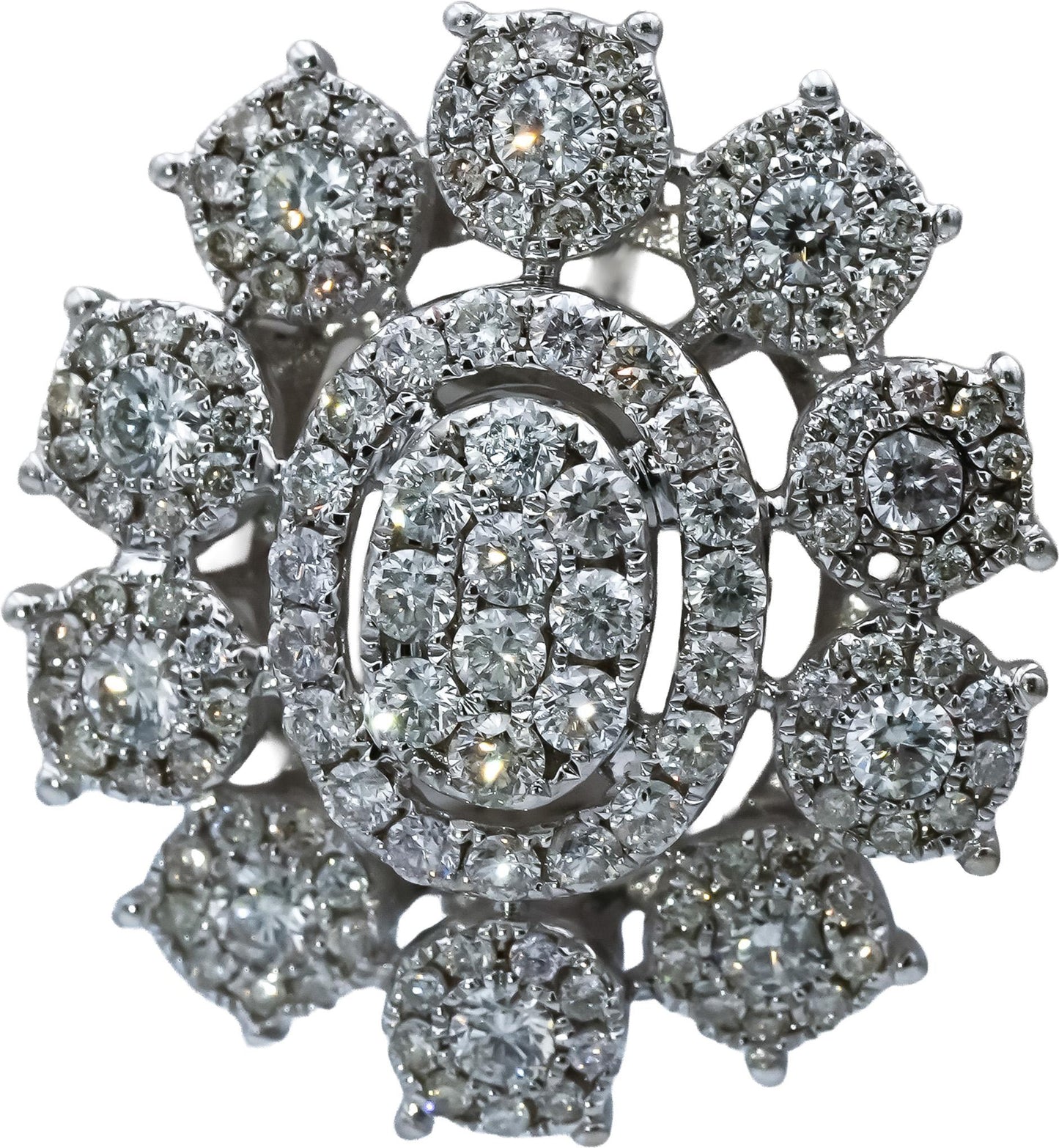 18k White Gold VS Round Diamond Pave Cluster Earrings 2.25CT
