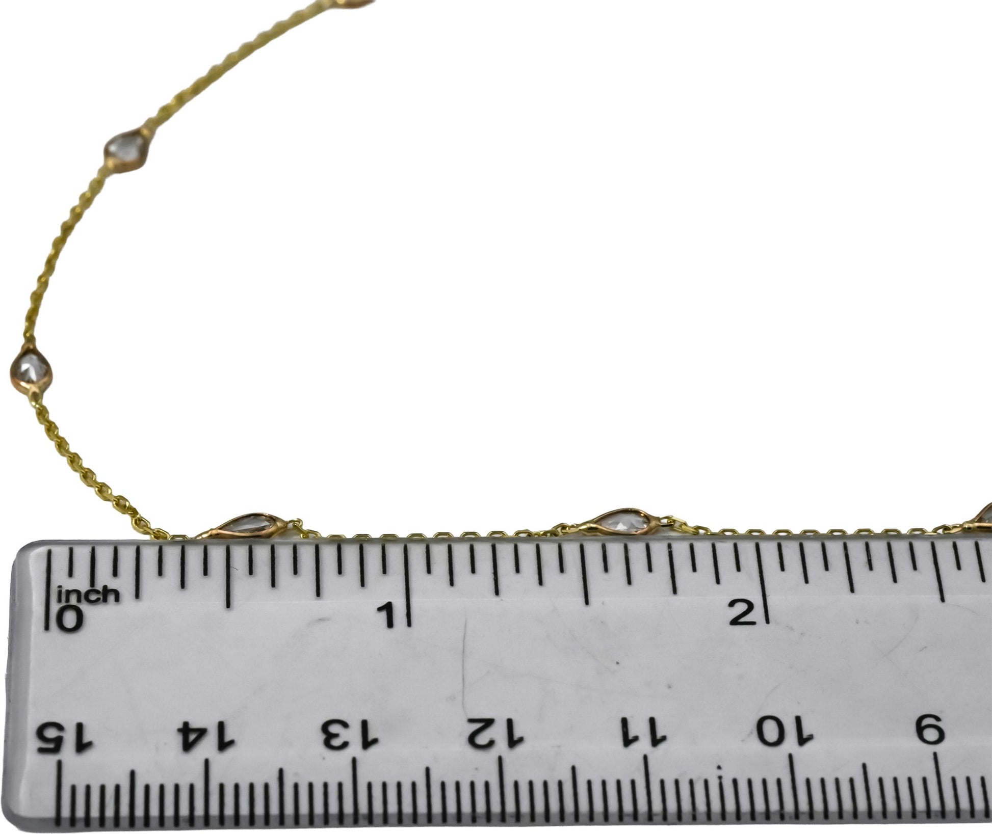 14k Yellow Gold Pear Shape Rose Cut Diamond By The Yard Necklace 1.17CT 13 Piece