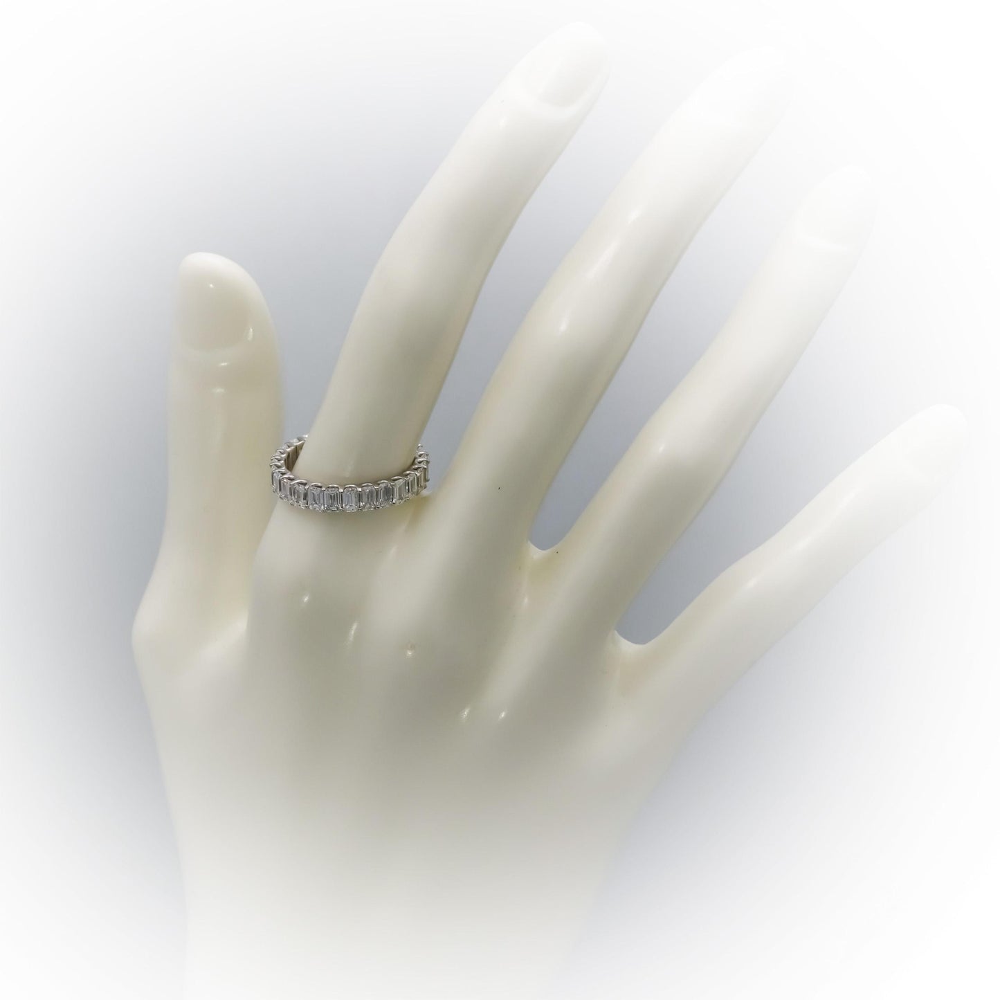14k White Gold VS Emerald Cut Diamond Eternity Band Ring 3.23CT Size 7